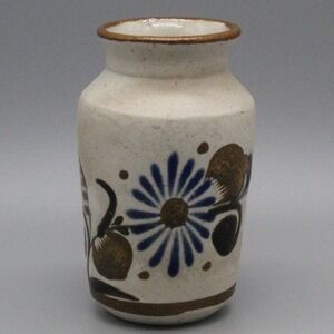 Ken Edwards Mexico Pottery Bud Vase 4" Blue Floral Tonala Boho Folk Art Vase